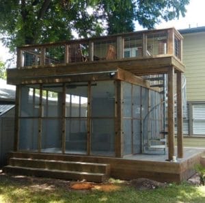 Two Story Deck with Spiral Staircase and Screened Porch