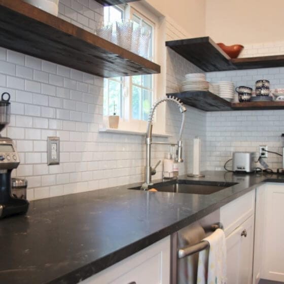 White Subway Tile Backsplash In Modern Kitchen Remodel